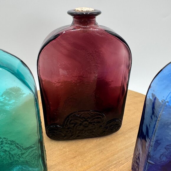 VTG set of 3 Vidrios de levante Cobalt Blue Turquoise purple Embossed Recycled - Picture 3 of 12
